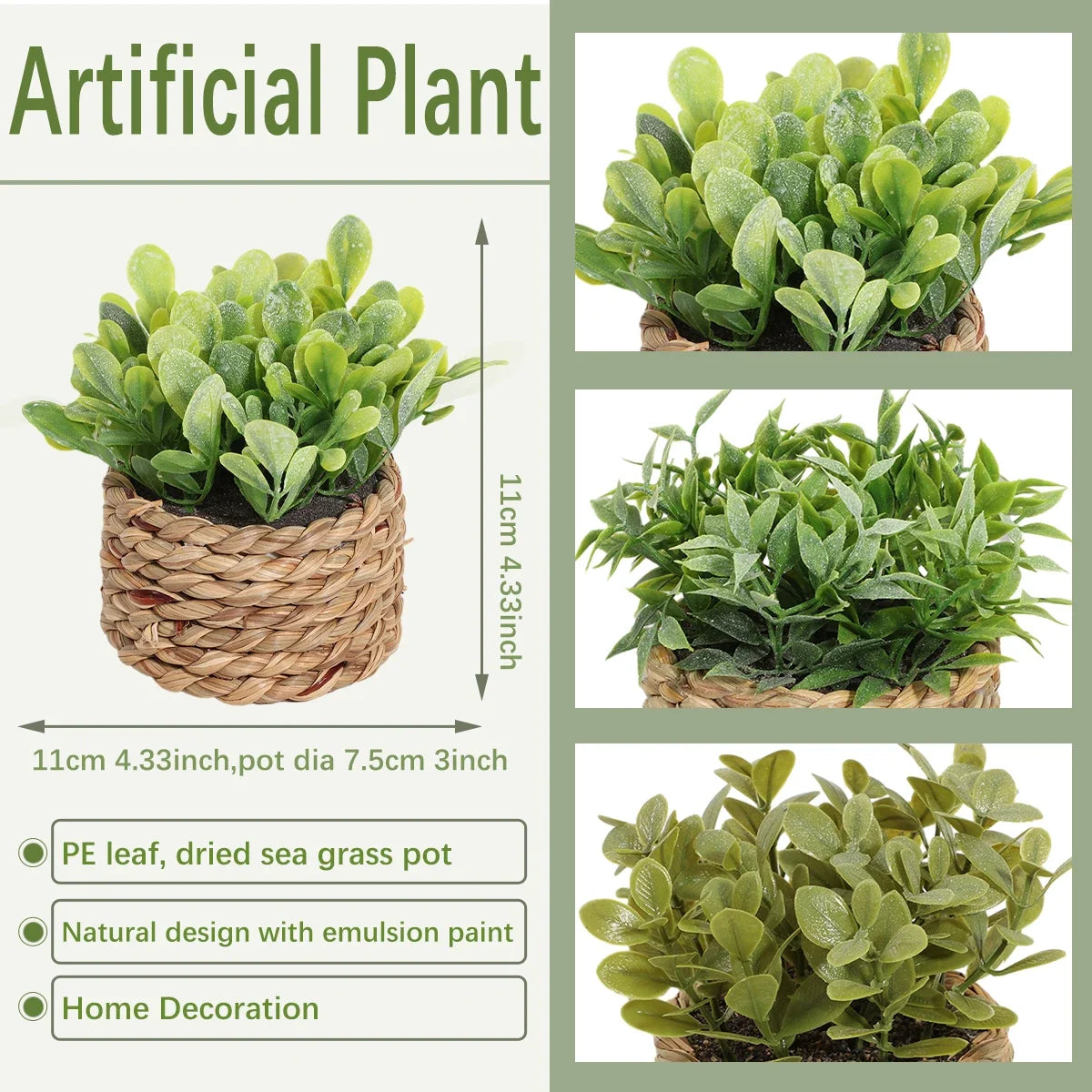 3pcs Green Artificial Plants Grass Woven