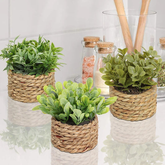 3pcs Green Artificial Plants Grass Woven