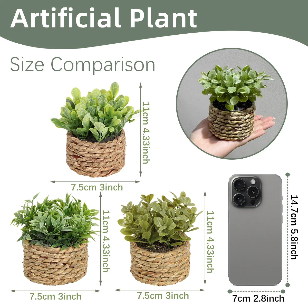 3pcs Green Artificial Plants Grass Woven